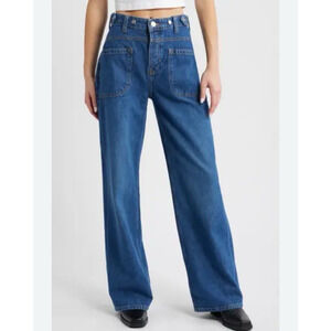 NEW We The Free Free People Palmer Cuffed Wide Leg Blue Jeans 29x31 Button Fly